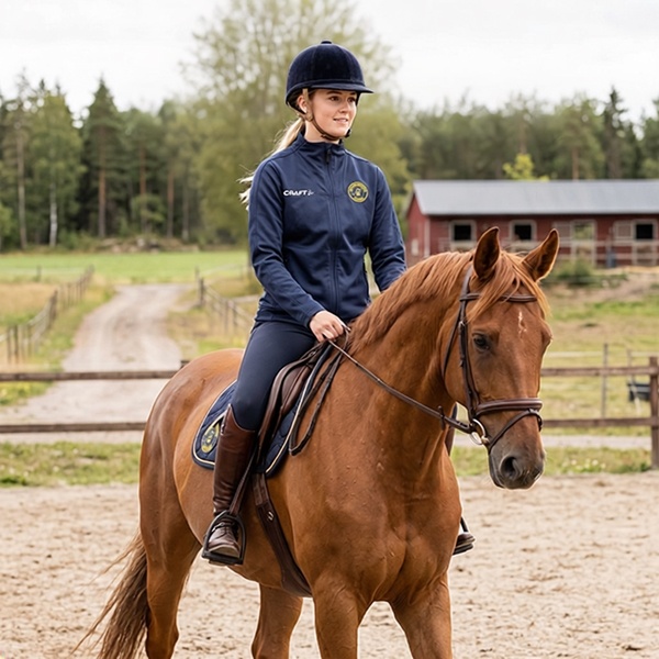 ryttarkamraterna bild till webbshop med klubb kläder ryttare med klubbkläder på häst 